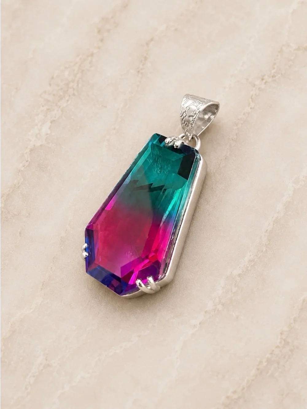 Bi-Color Tourmaline Gemstone 925 Silver 2” Pendant
